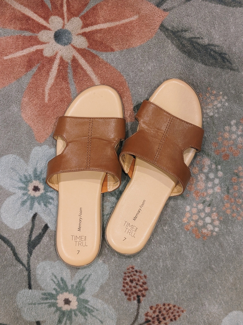 TIME AND TRU Faux Leather Brown Slide Sandals - Womens